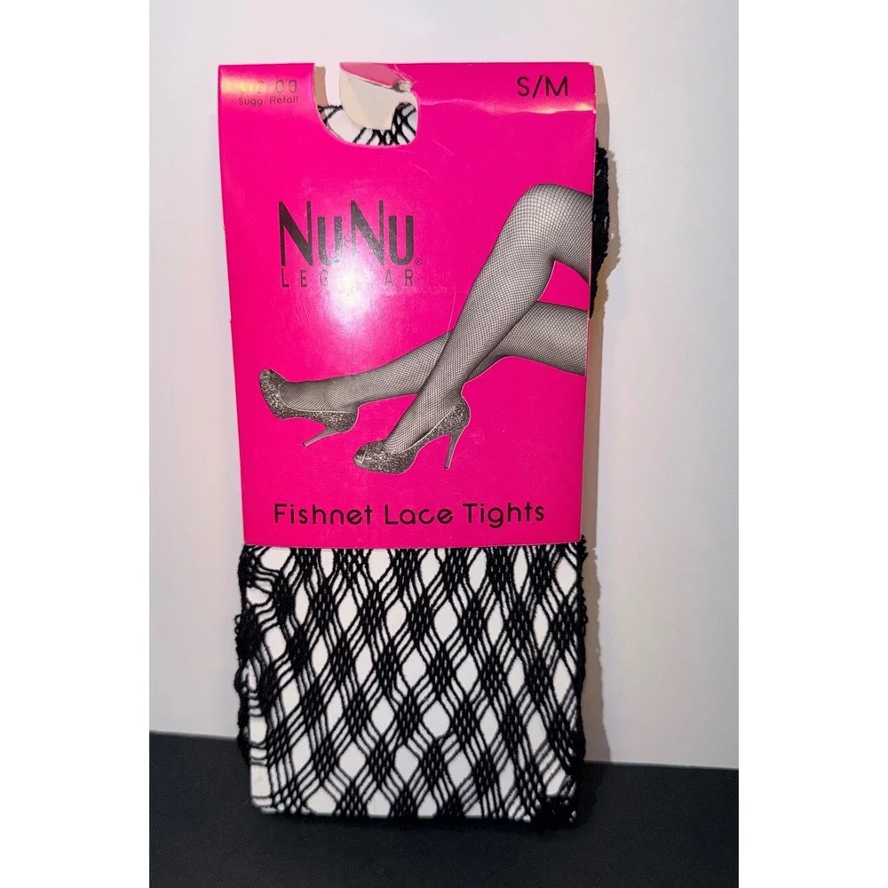 NuNu Nu&Nu Legwear Black Fishnet Lace Tights Diamond Pattern S/M LF1006 Hosiery